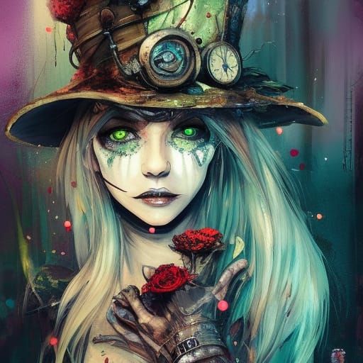 Elf Witch Portrait with Steampunk Hat, Speedpaint Style