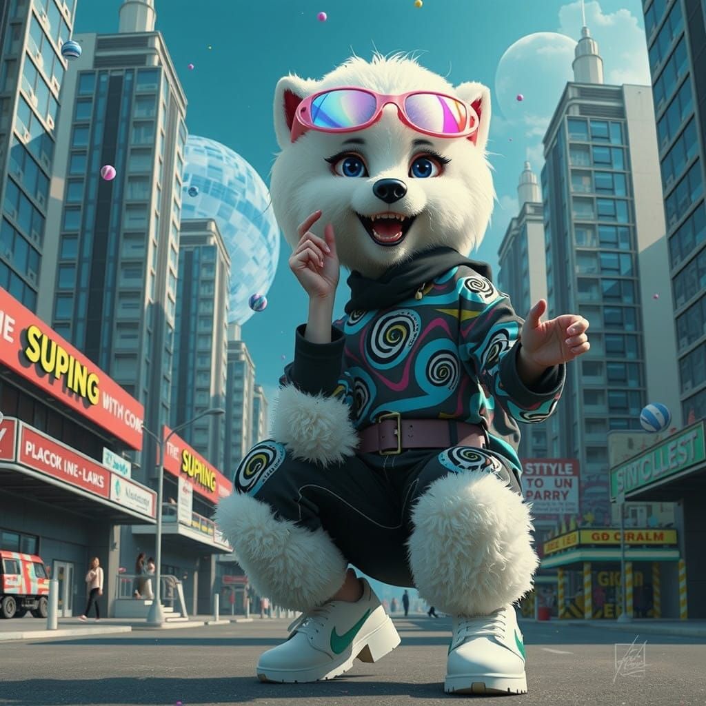 Funky Girl in a Vibrant Retro-Futuristic World