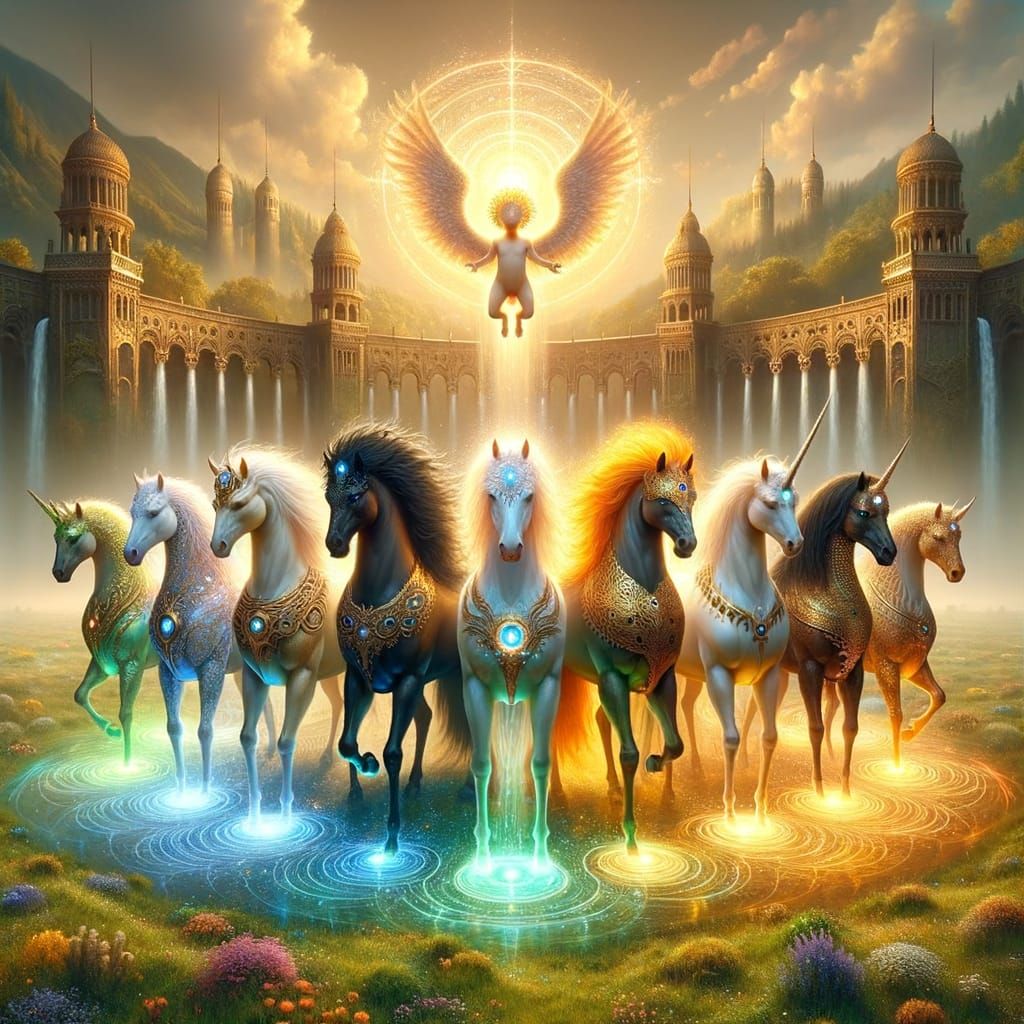 Ethereal Fantasy Realm of Humanoid Centaur Horses in Vibrant...