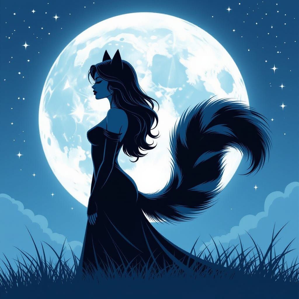Woman Transforms Into Skunk Under Luminous Moon