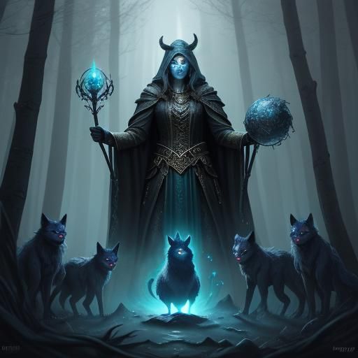 Masked Witch and Werewolf Companions in Moonlight