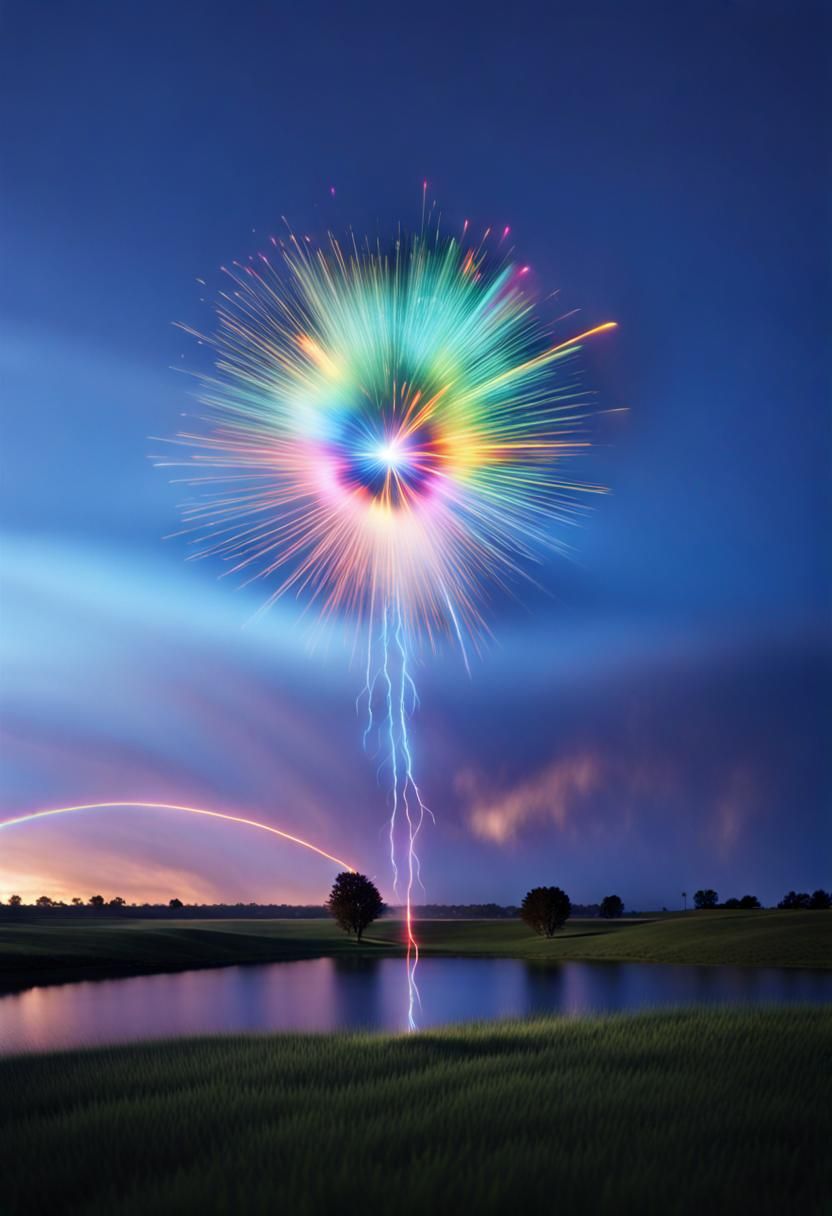 Rainbow Sparks Explosion in Hyperrealistic Style