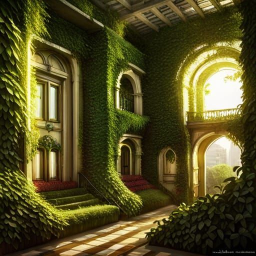 Apartment Interior Covered in Vines, Art Nouveau Style