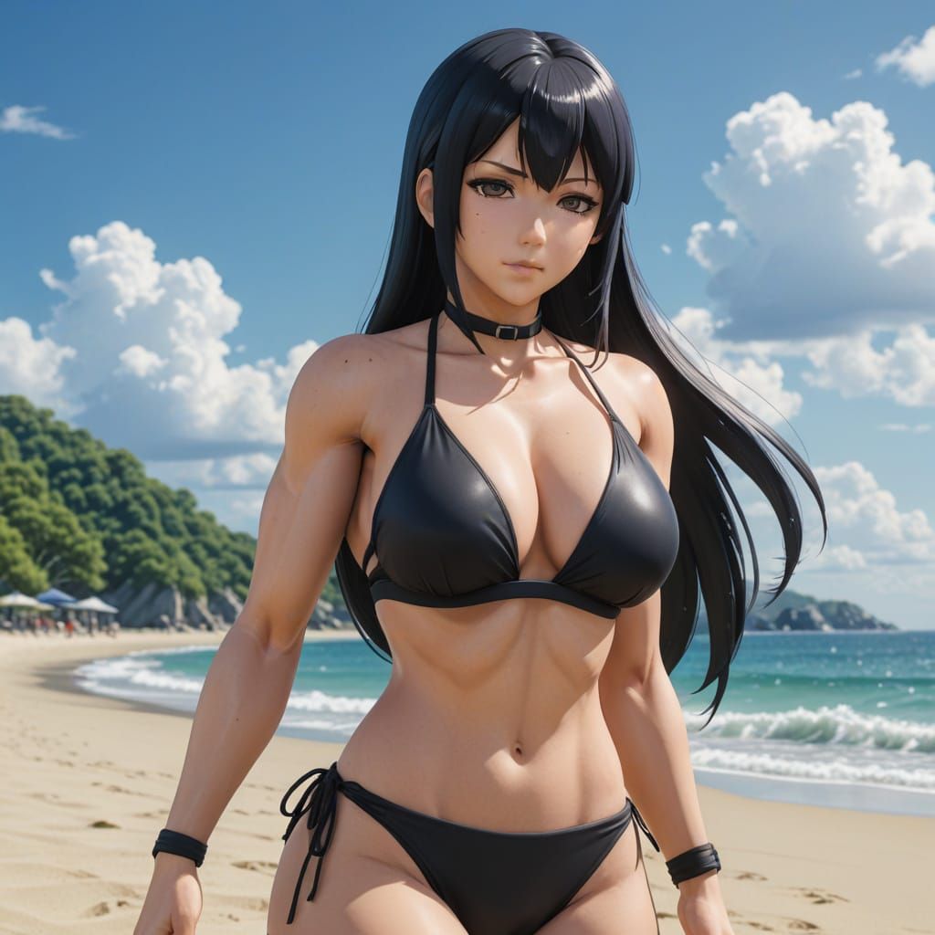 Adult Hinata Hyuuga wearing black bikini
