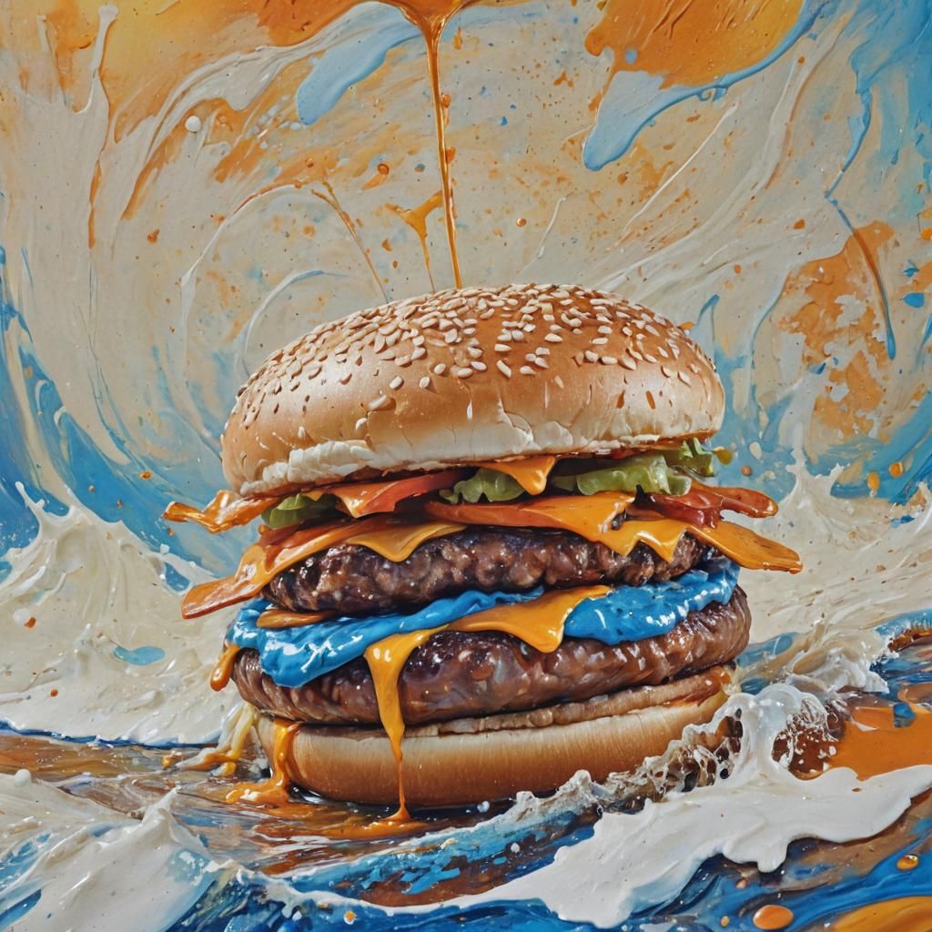 Cheeseburger Rides Wave in Abstract Expressionism