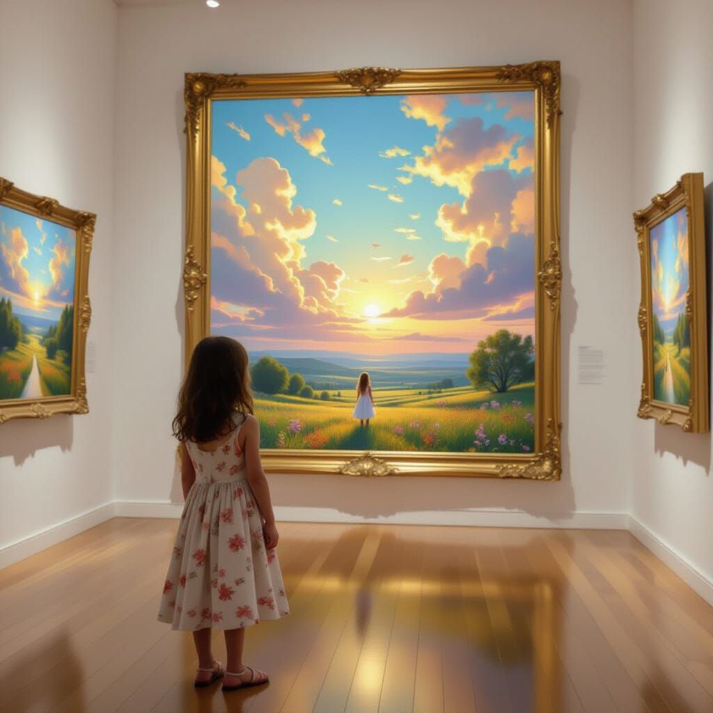 Girl Before Art Gallery Painting Comes to Life