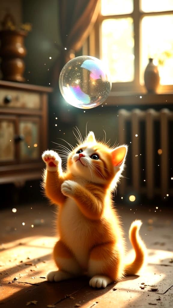 Ginger Kitten's Bubble: Hyperrealistic Digital Art
