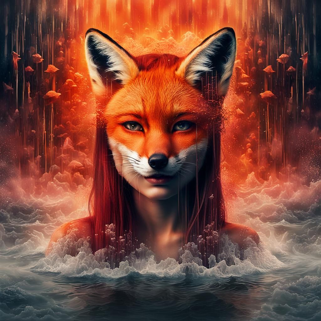 Surreal Fox Girl Hybrid in Rubik's Cube