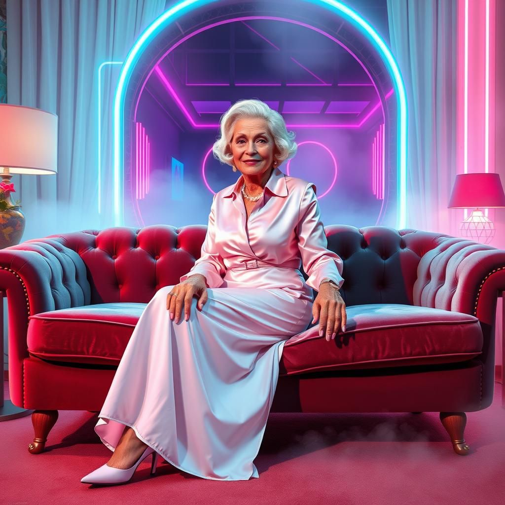 Elegant Grandmother in Synthwave Neon Style