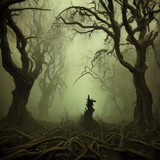 Eerie Surrealism: Macabre Forest of Smoke and Vines