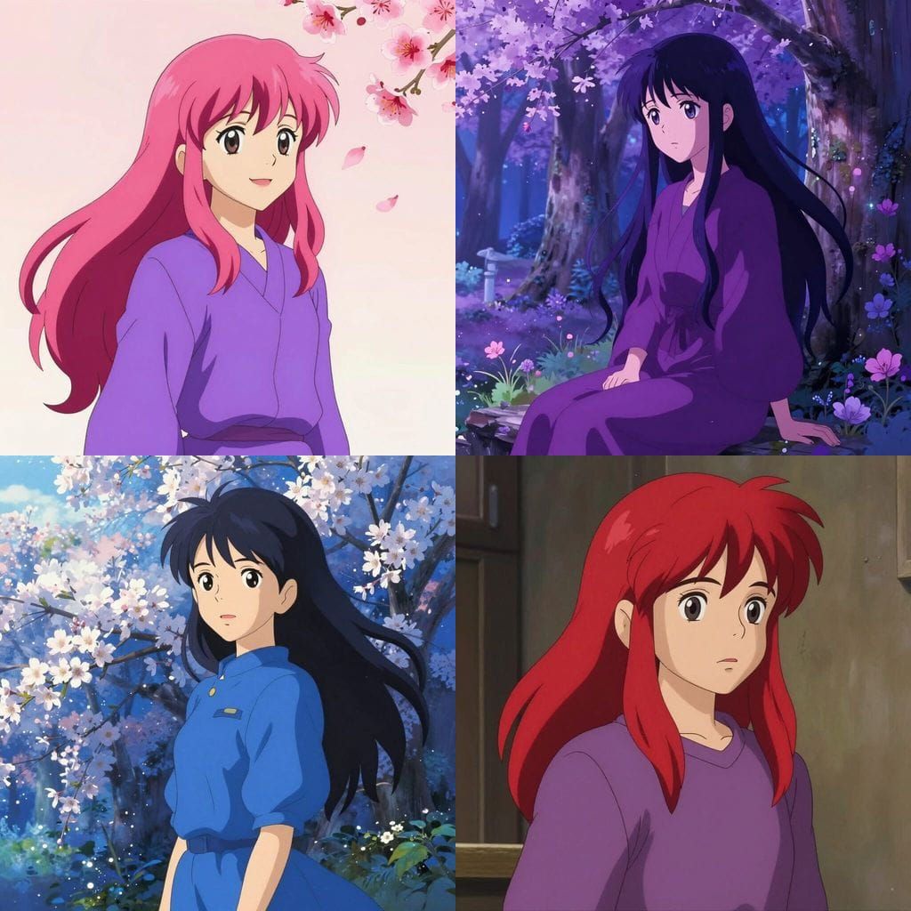 Anime Girl with Long Purple Hair and Dress