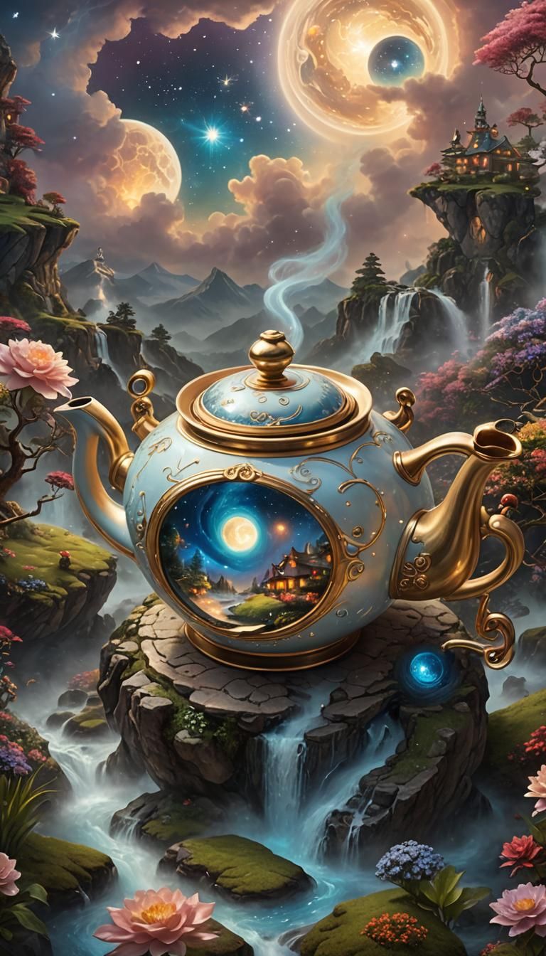 Ethereal Space Universe Teapot with Yin Yang