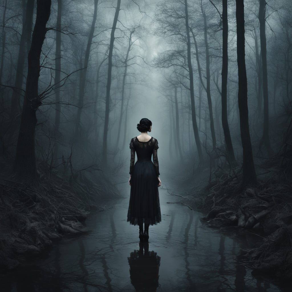 Enigmatic Mystic Lady in Victorian-Inspired Attire Strides T...