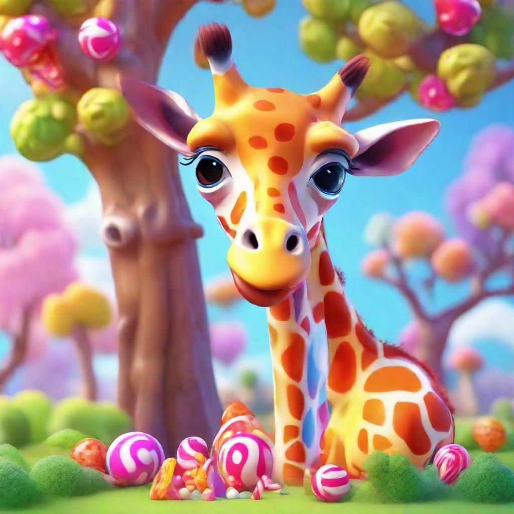 Colorful Cartoon Giraffe in Candyland Art Style