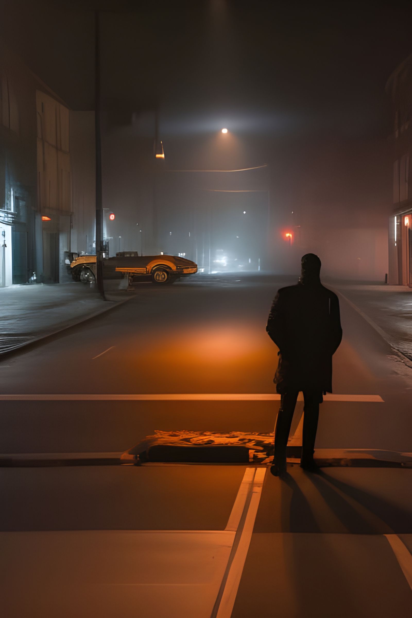 Noir Detective in Rainy City Street