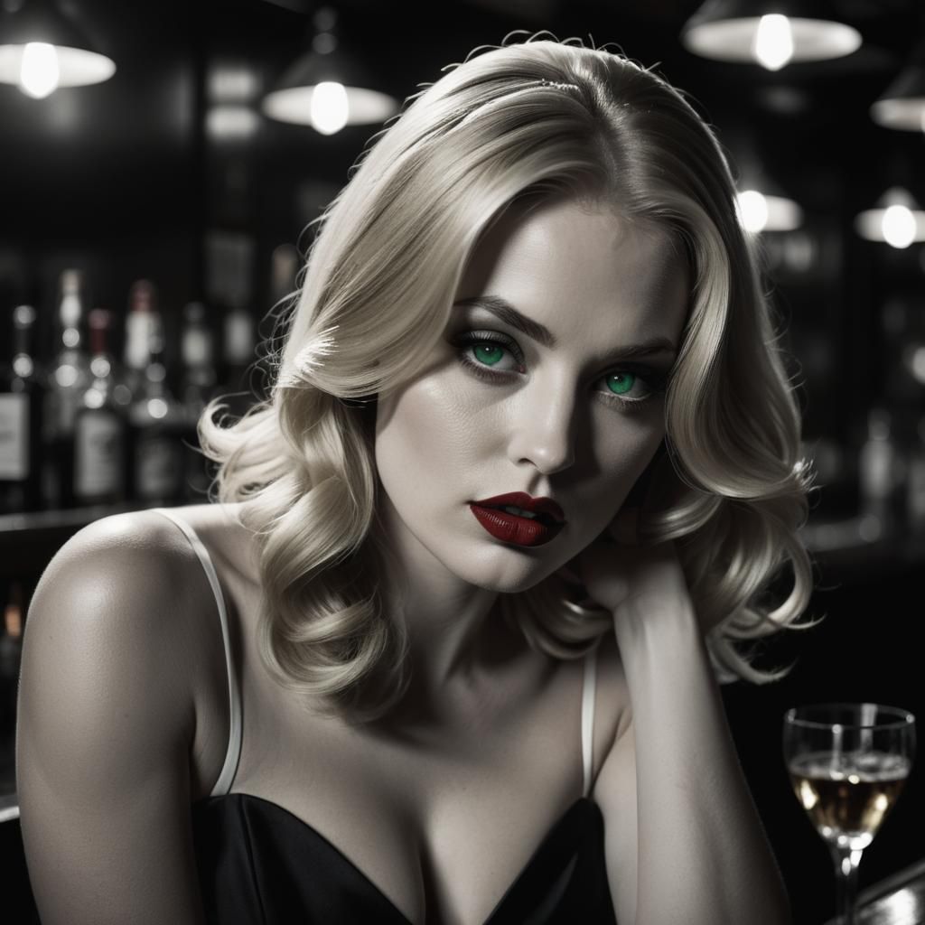 Film Noir Blonde in Smoky Bar with Dramatic Lighting