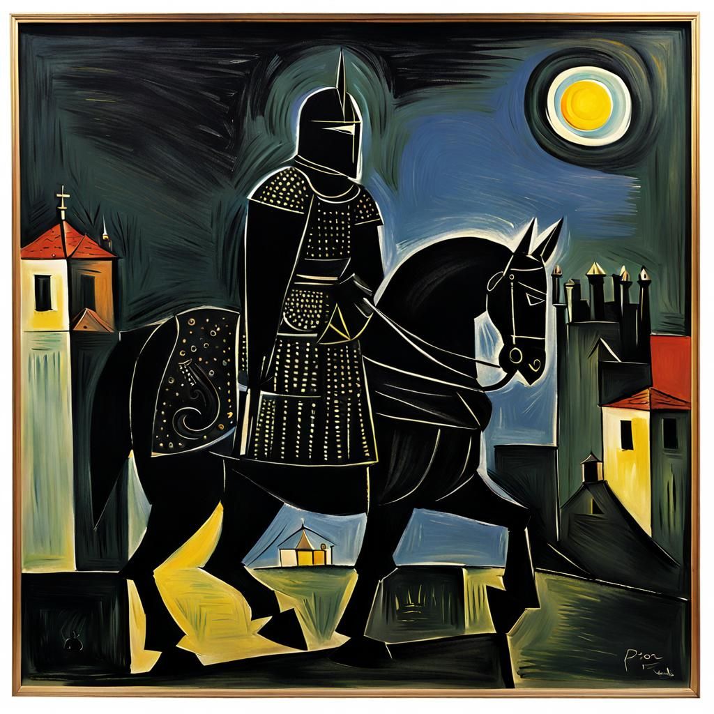 Black Knight at Night in Cubist Style