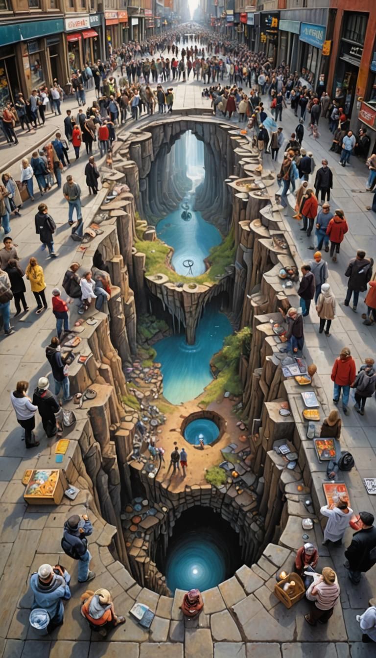 Surreal Dystopian Market Sidewalk Illusion