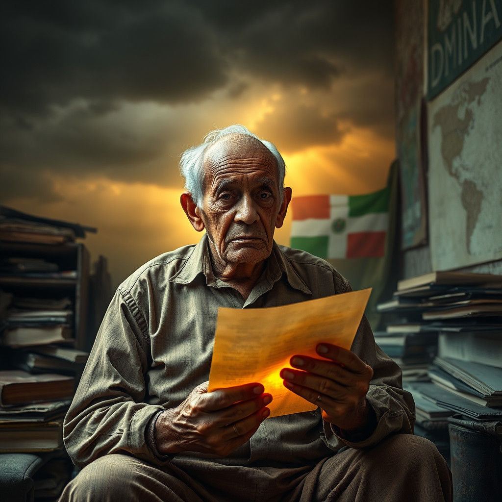 Elderly Man with Glowing Letter: Hyperrealistic Portrait