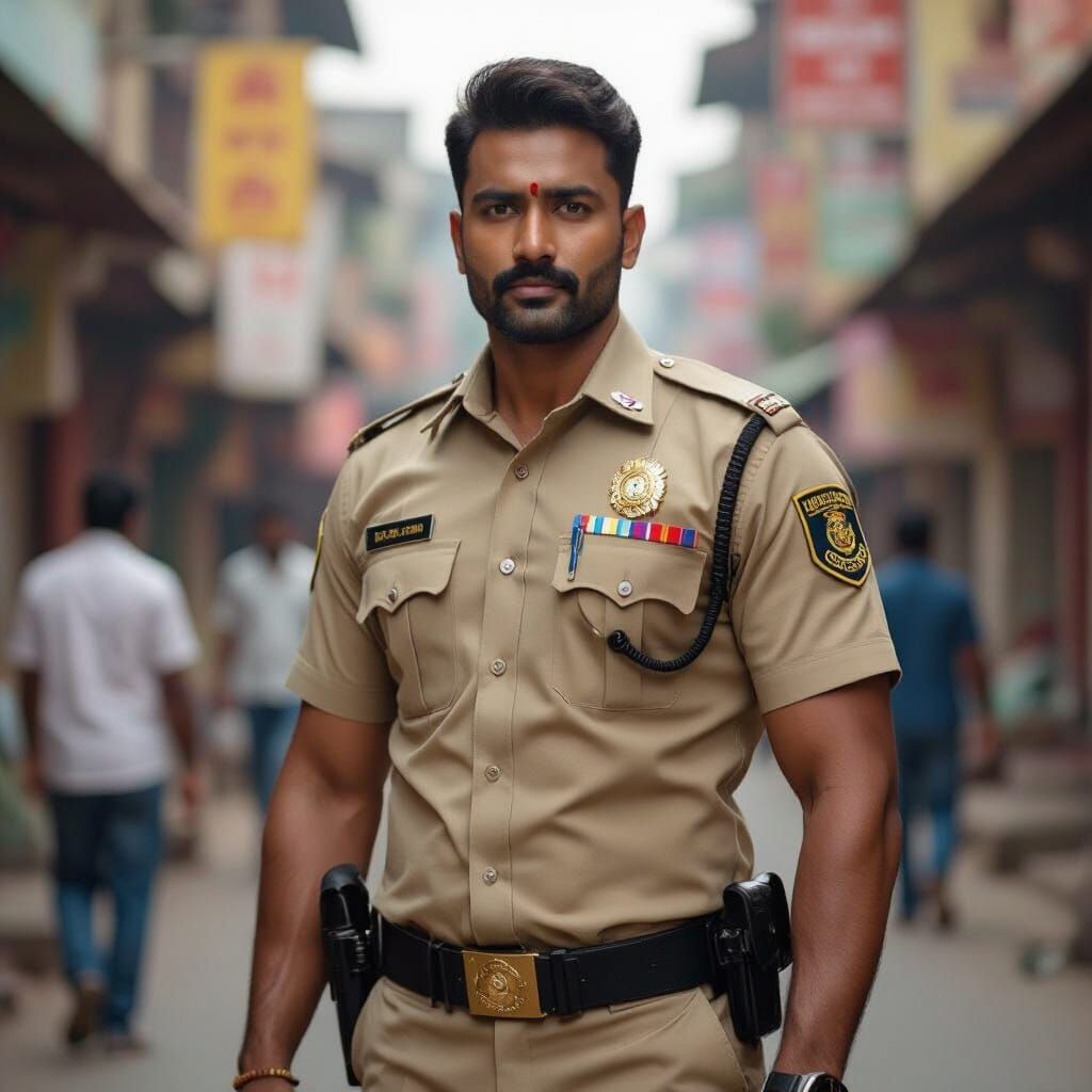 Tamil Nadu Police Officer in a Cinematic Film Still
