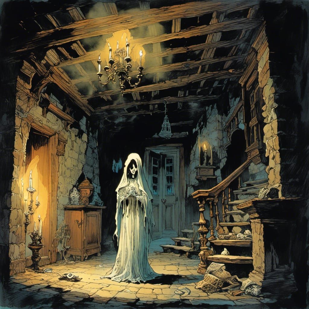 <lora:VersoComicAfterDark:1.0> a ghost doll spits in the bas...