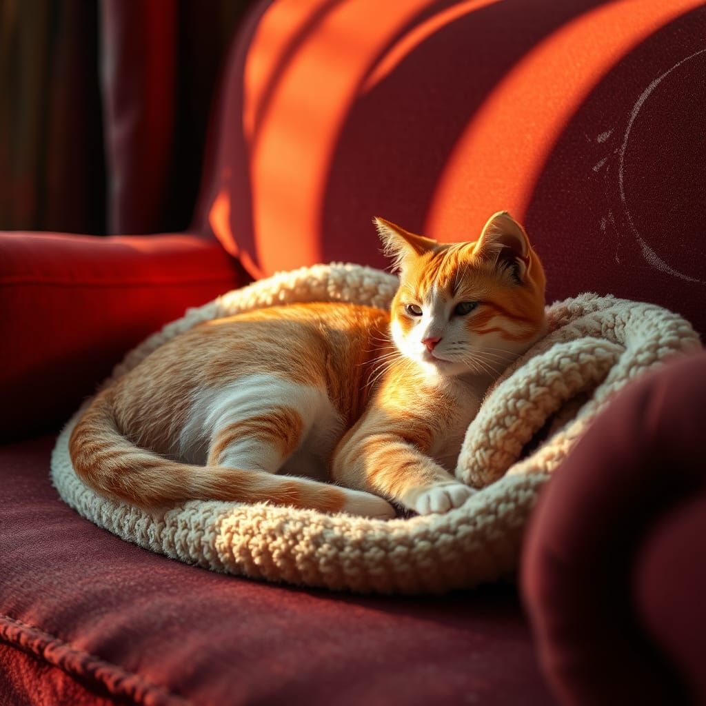 Cozy Tabby Cat in Dreamy Winter Sunlight