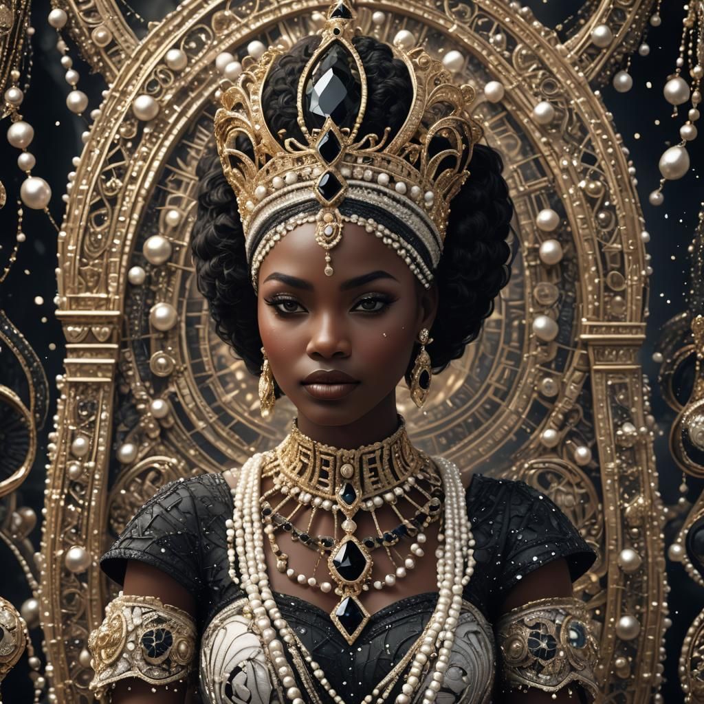 Radiant African Queen Adorned with Diamonds and Pearls