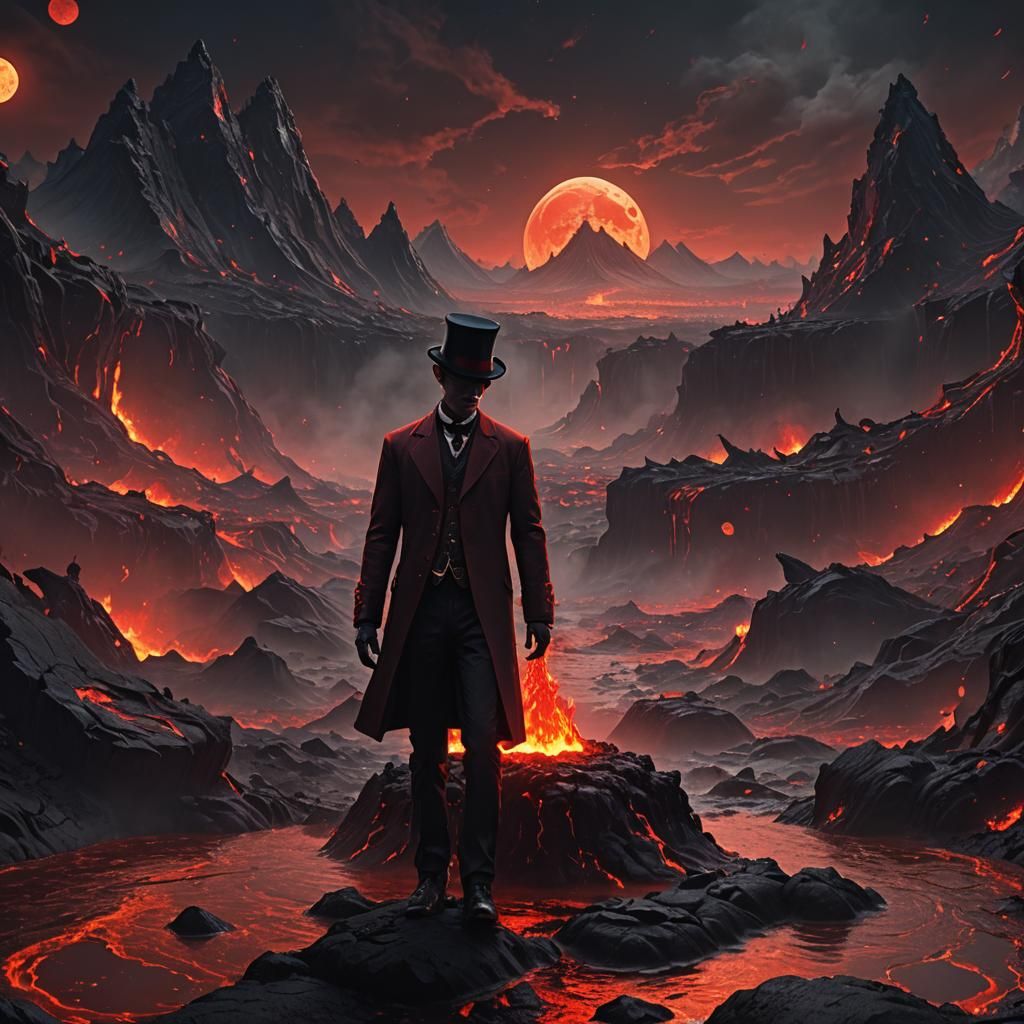 Lava Man and Blood Moon: Detailed Matte Painting