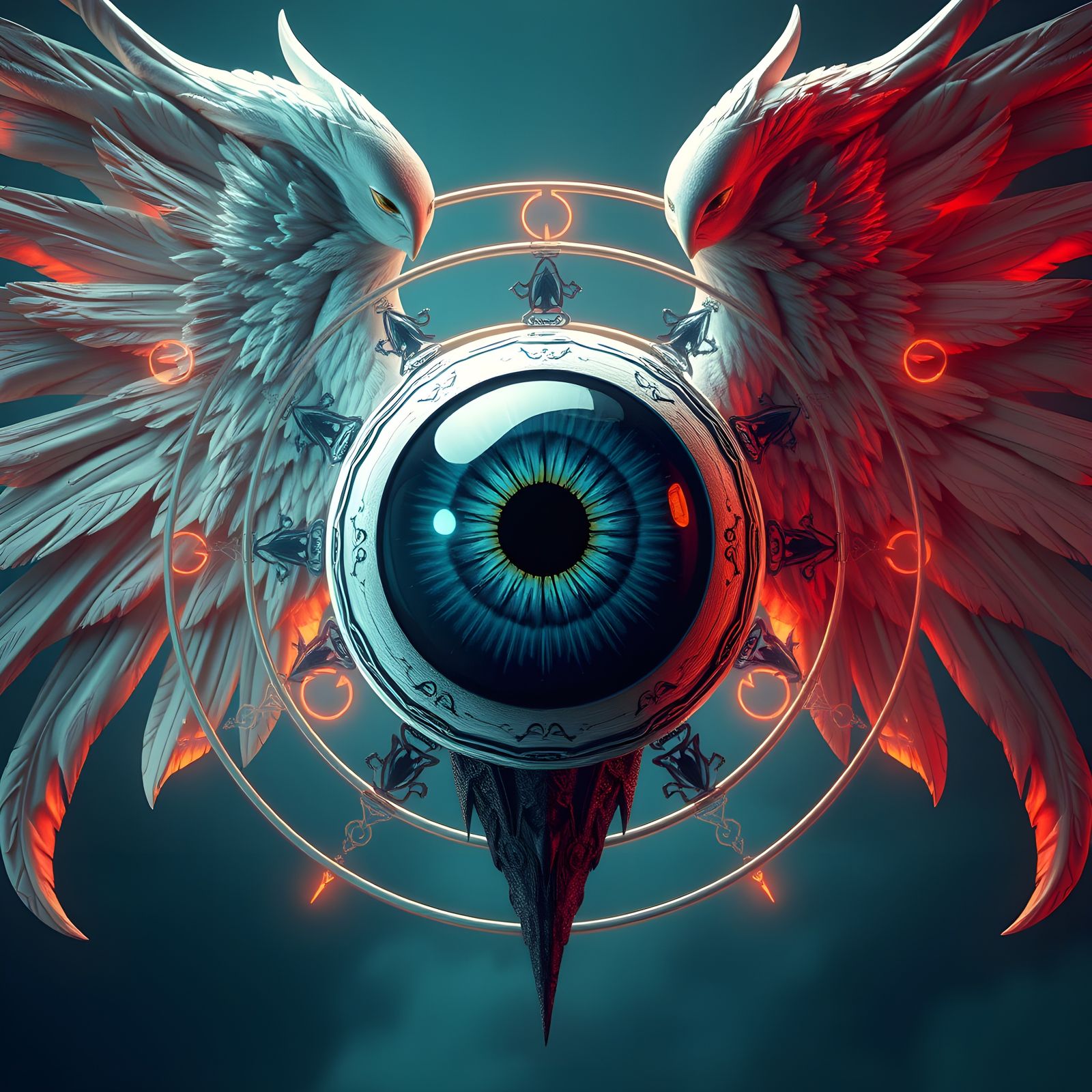 Eye Angel with Magical Rings in 3D