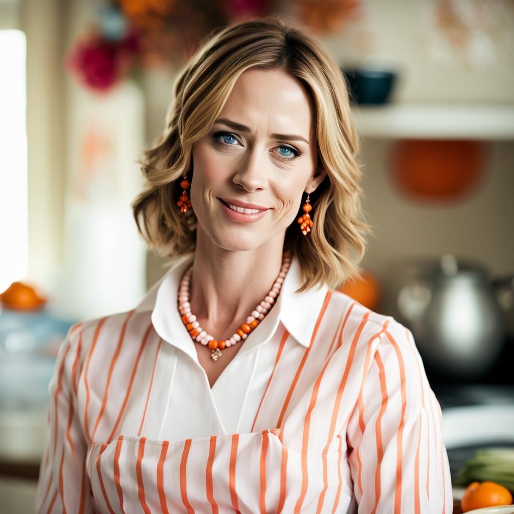 Realistic Portrait of Housewife with Blond Hair