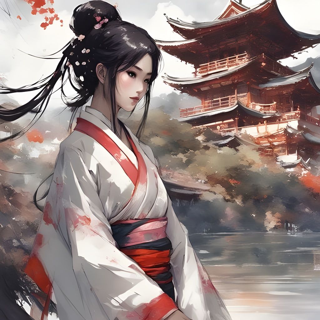 Beautiful Japanese Girl Portrait in Traditional Clothes