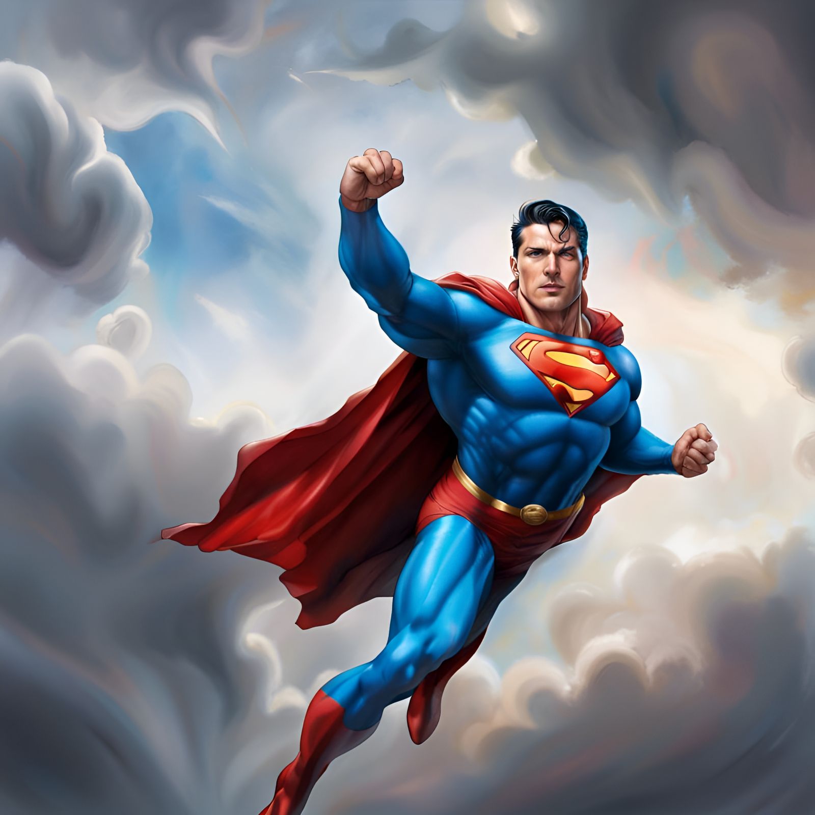 Epic Superman Flight: Hyperrealistic Comic Art