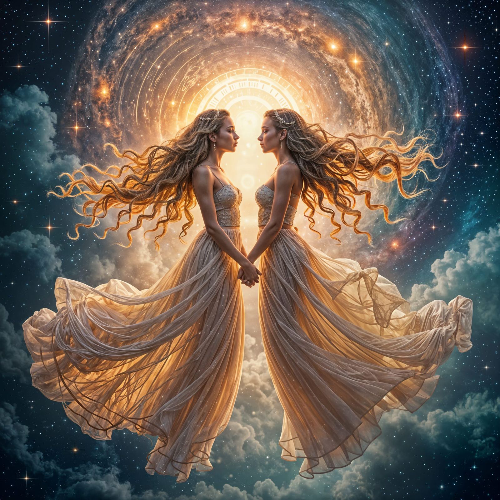 Twin Zodiac Goddesses in Galaxy