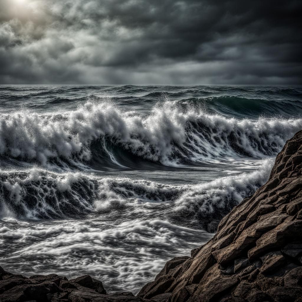 Ocean Dissolving the Past: Hyperrealistic Grunge Scene