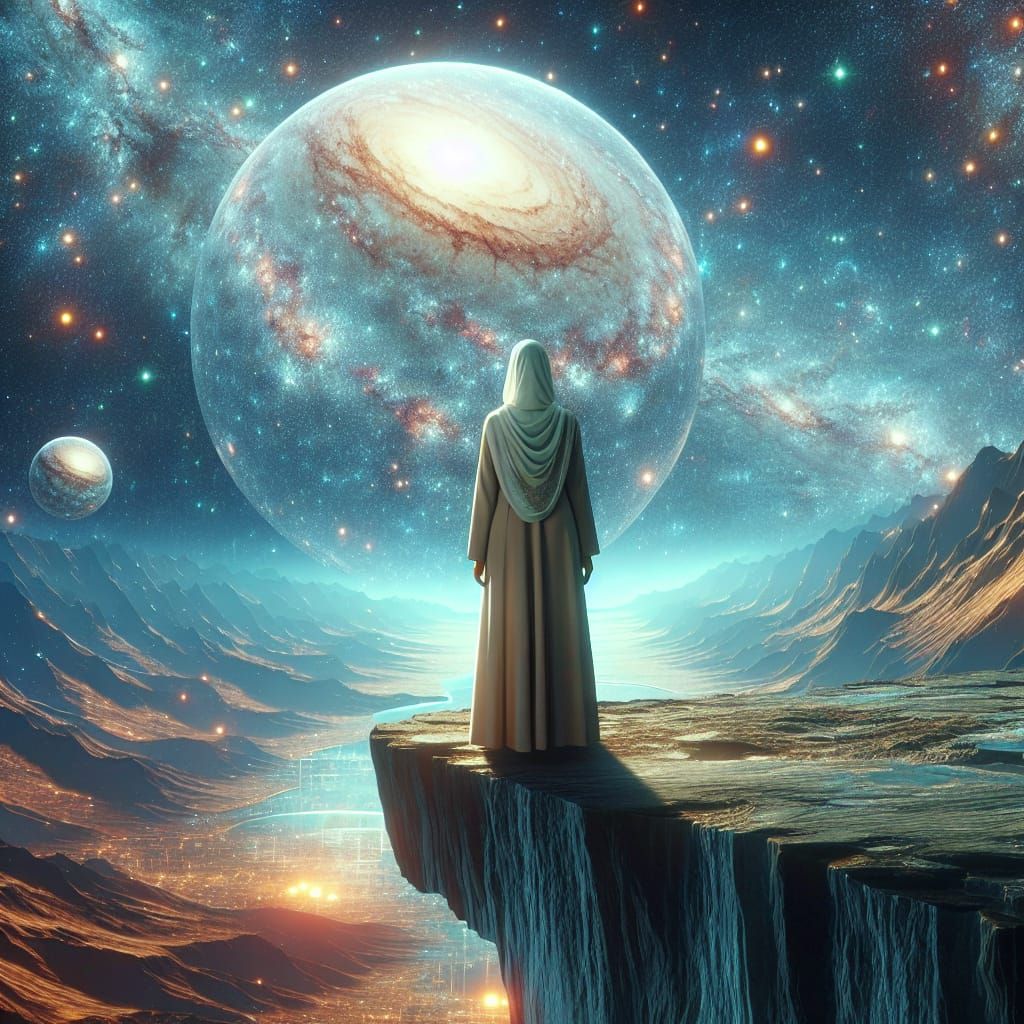 Minimalist Surreal Woman at the Edge of Earth