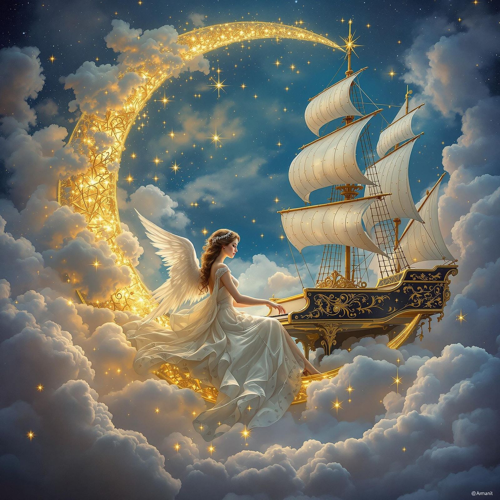 Enchanting Royal Ship Sails Serenely in Rococo Whimsy