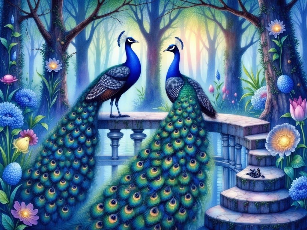 Surreal Oriental Palace Garden in Dreamy Evening Light