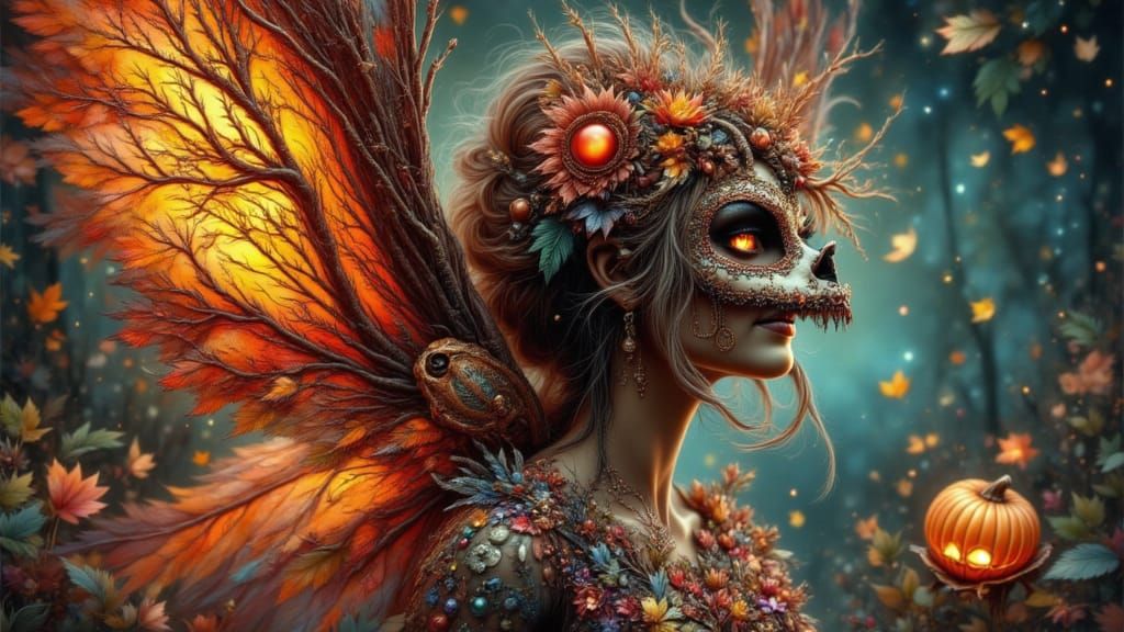 Autumn Goddess Creature with Dia de Muertos Mask