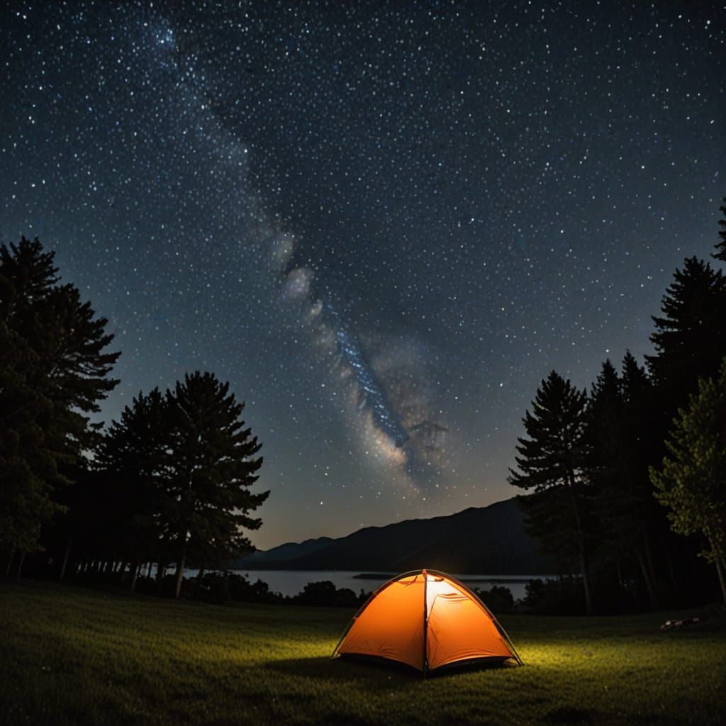 Figure Gazing at Stars Under Night Sky