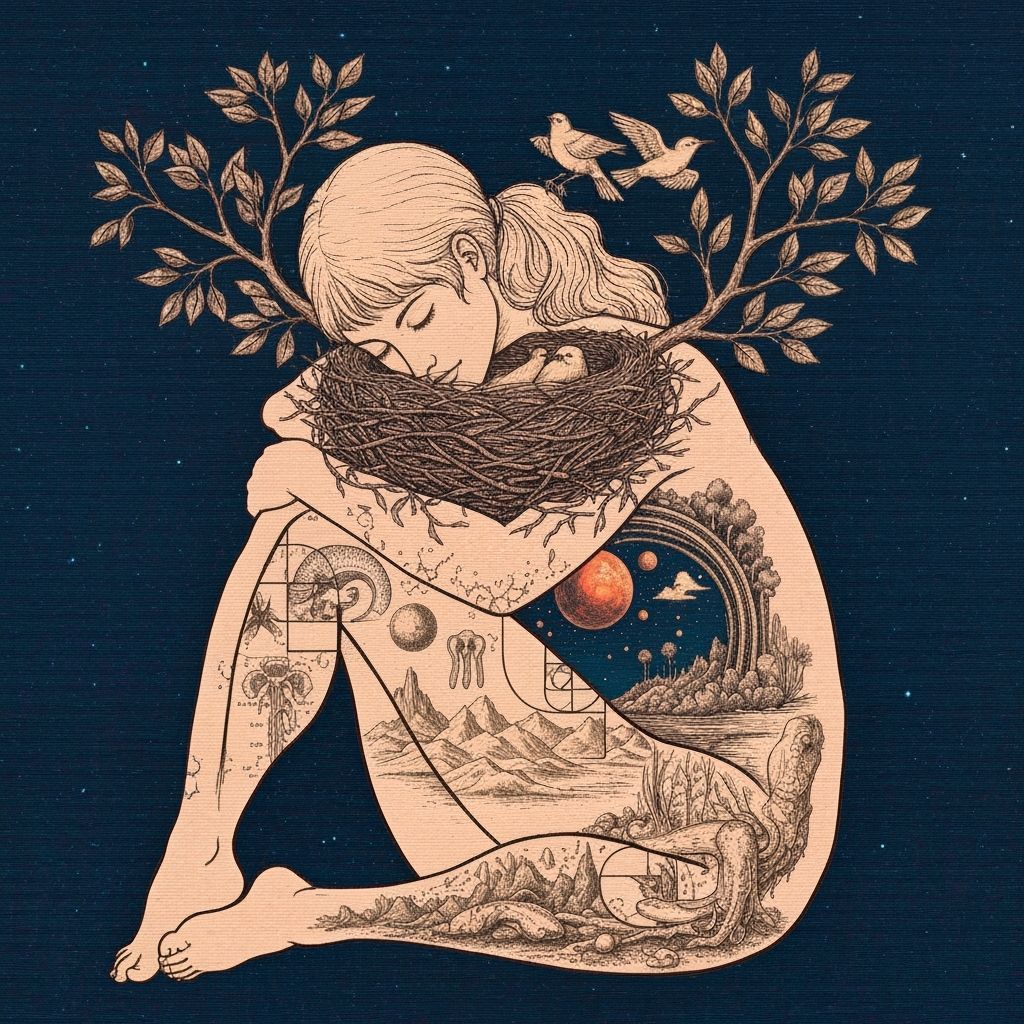 Surreal Dreamscape: Woman Intertwined with Nature