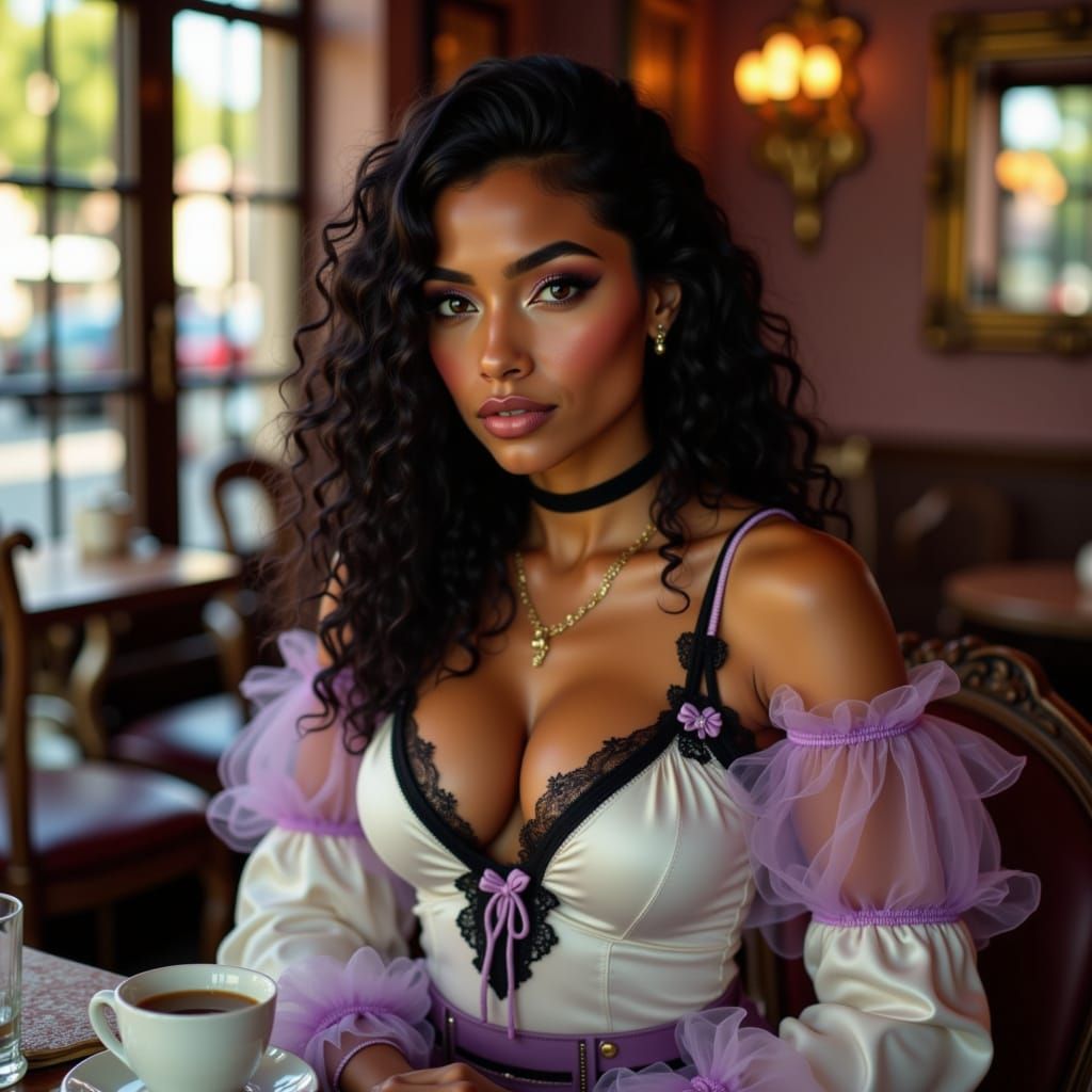 Elegant Woman in Lace and Chiffon