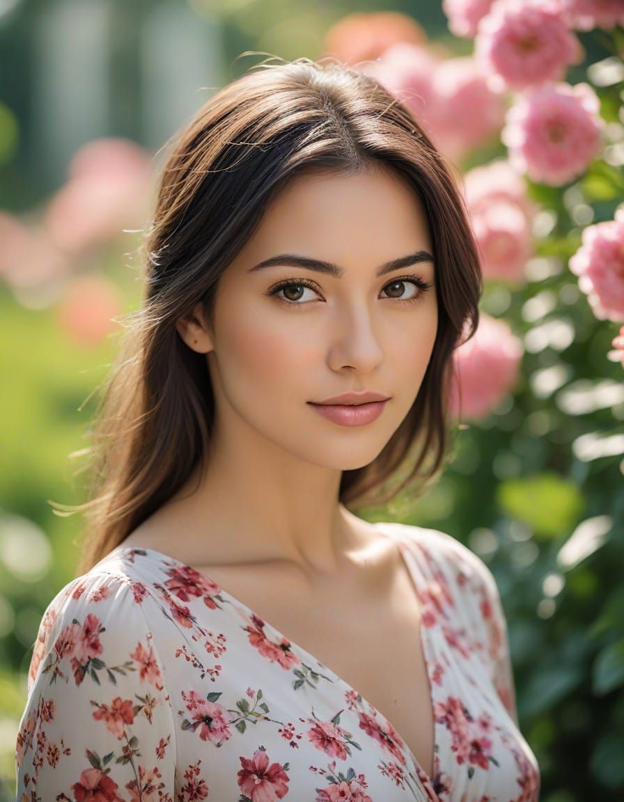 Woman in Flower Garden with Bokeh