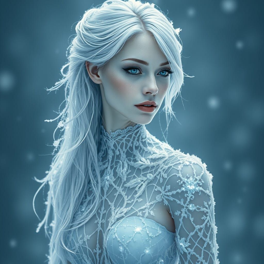 Ethereal Frost Maiden with Ice Blue Eyes