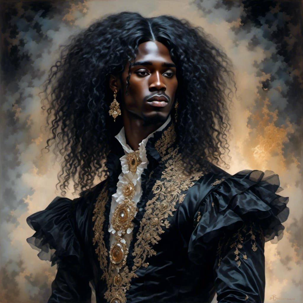 Glamorous Goth Man Portrait in Pastel Watercolor