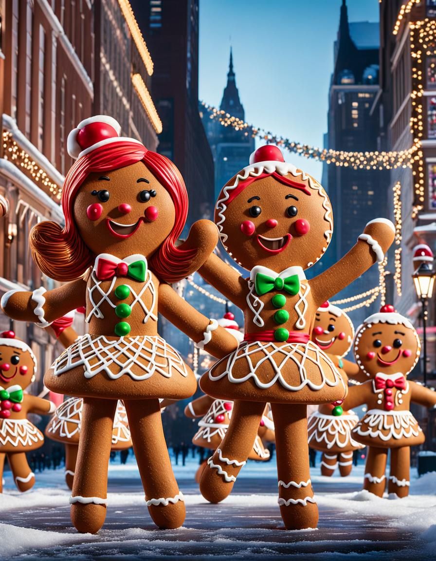 Animated Gingerbread Girls Singing on Stage