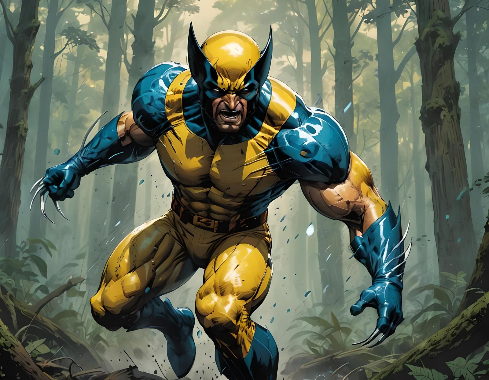 Wolverine Comic Book Art in Forest Backdrop