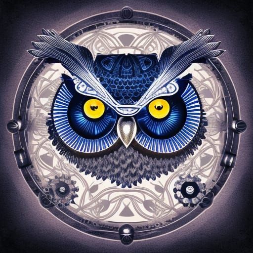 Steampunk Owl Portrait: Detailed Vector Art Illustration
