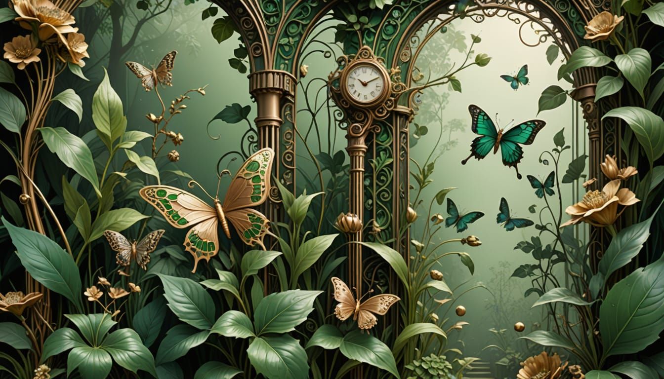 Steampunk Garden Masterpiece in Art Nouveau Style