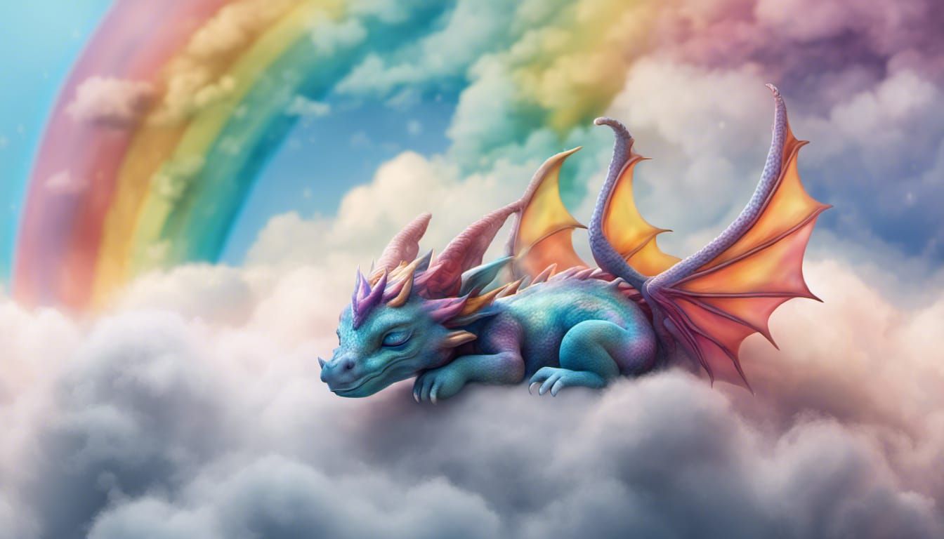 Sleeping Baby Dragon on a Cloud, 3D Render