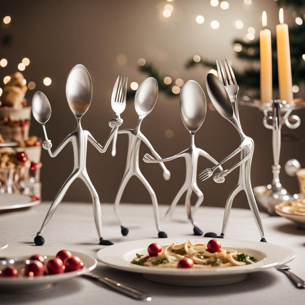 Giant Utensils Chase People Around Festive Table